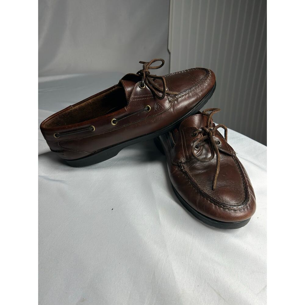 Florsheim Shoes Mens 10.5 D Casual Two Eye Boat Sneakers Brown Leather Lace Up
